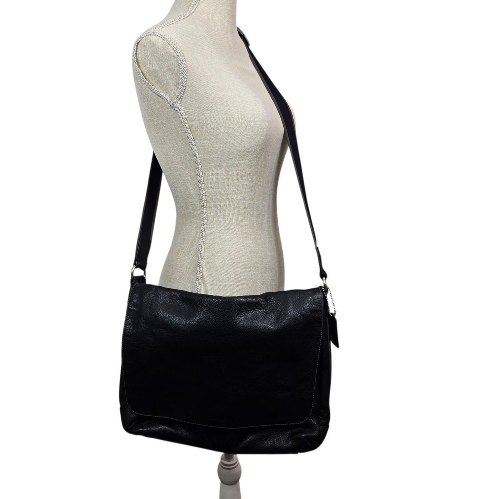 Coach VTG Heritage Web Black Leather Crossbody Messenger Map Bag Satchel 70555